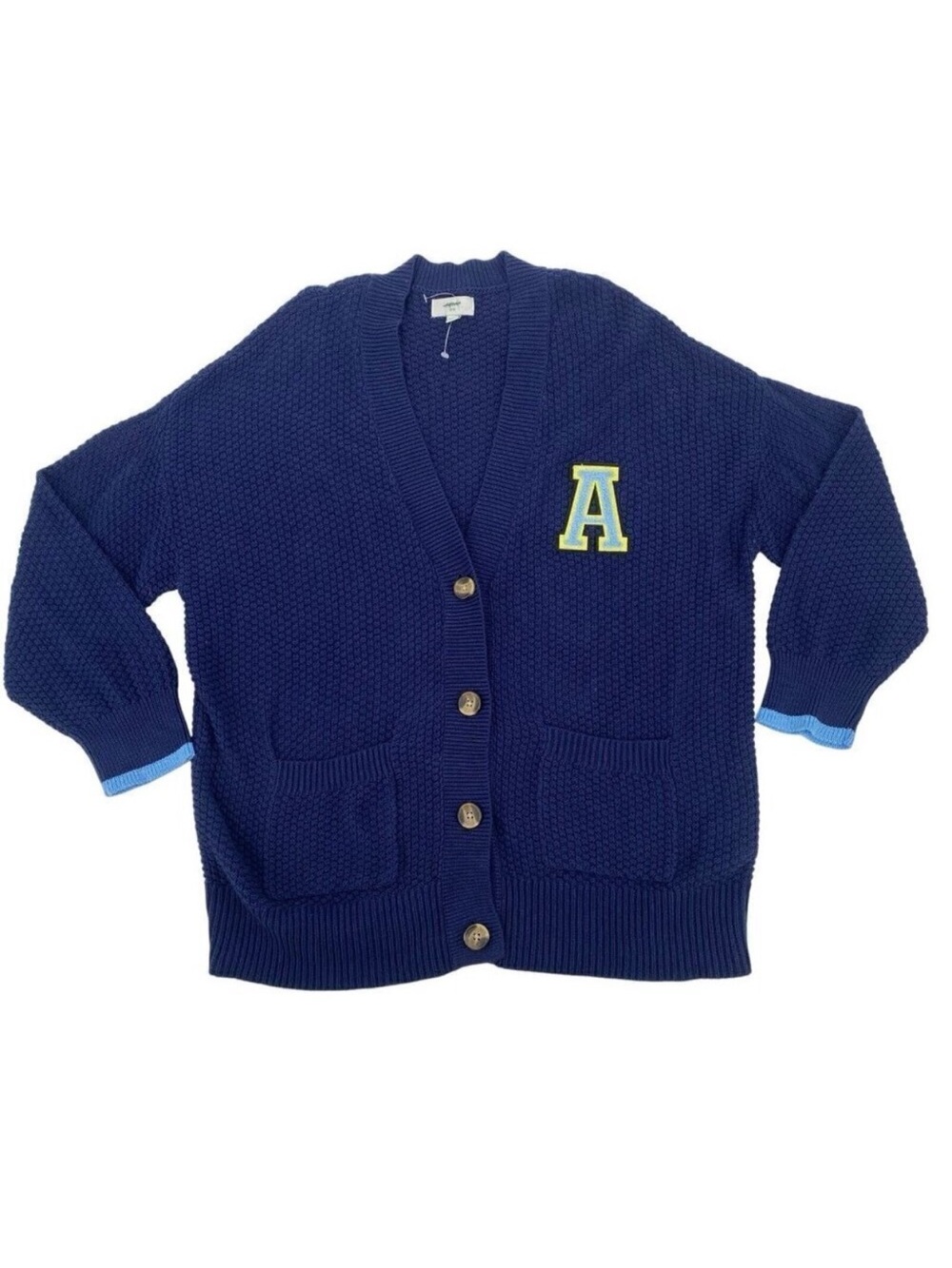 Aerie Size M Blue V-Neck Knit Varsity Cardigan Preppy Academia